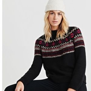 Lucky Brand Sweater Pullover Black  Fair Isle Chunky Thick Cotton ski holiday M
